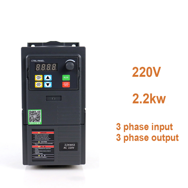 VFD ভেরিয়েবল ফ্রিকোয়েন্সি ড্রাইভ 220V 2.2KW ইনপুট 3 ফেজ থেকে আউটপুট 3 ফেজ