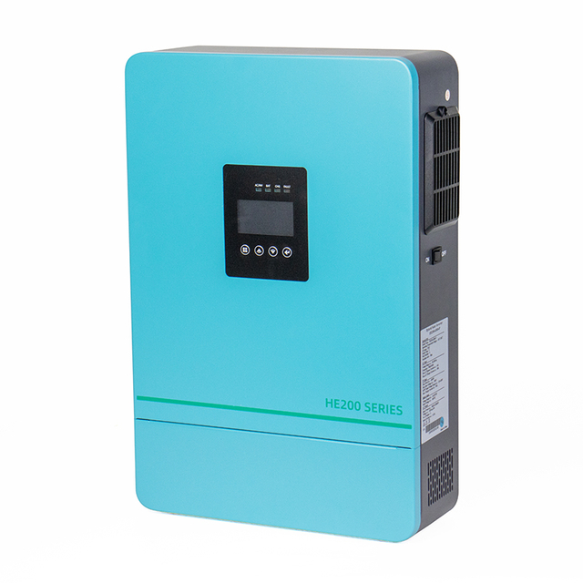 হাইব্রিড সোলার ইনভার্টার গ্রিড বাঁধা বৈদ্যুতিন সংকেতের মেরু বদল HE200-4200 একক ফেজ 24Vdc 2400Vac 3.6KW নীল