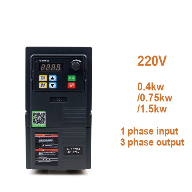 VFD পরিবর্তনশীল ফ্রিকোয়েন্সি ড্রাইভ 220V 0.4KW 0.75KW 1.5KW ইনপুট 1 ফেজ থেকে আউটপুট 3 ফেজ