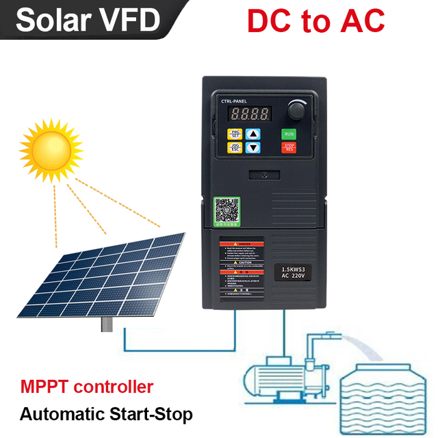 সোলার ওয়াটার পাম্প ভেরিয়েবল ফ্রিকোয়েন্সি ড্রাইভ ভিএফডি ইনভার্টার এবং কনভার্টার 220V 0.75KW 1.5KW 2.2KW ইনপুট 1 ফেজ থেকে আউটপুট 3 ফেজ