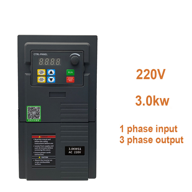 ដ្រាយប្រេកង់អថេរ VFD 220v 3.0kw បញ្ចូល 1 ដំណាក់កាលដើម្បីបញ្ចេញ 3 ដំណាក់កាល